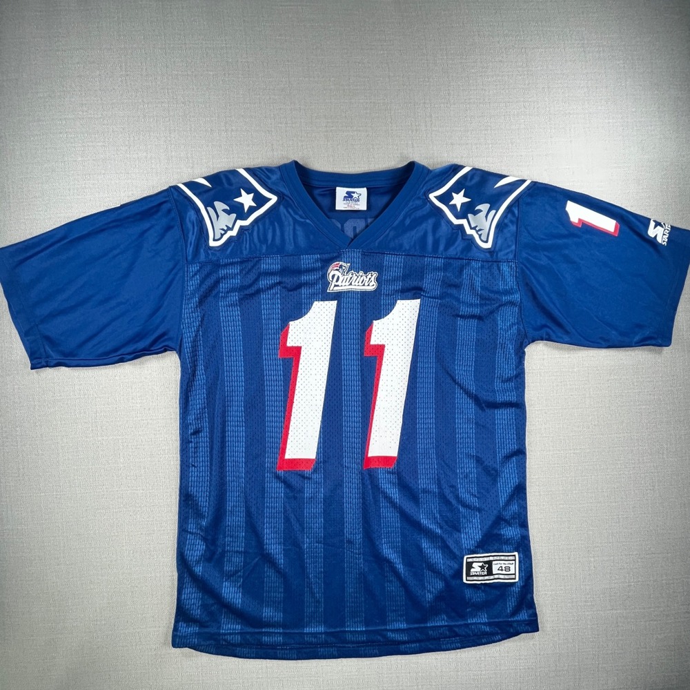 Starter New England Patriots Jersey Mens 48/L Blue Vintage 1995 Drew Bledsoe 11 - Picture 2 of 9